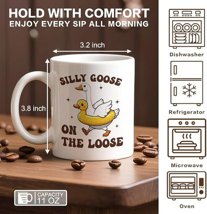Silly Goose On The Loose 11 oz Mug, Funny Goose Design Ceramic Coffee Cup - Image 2