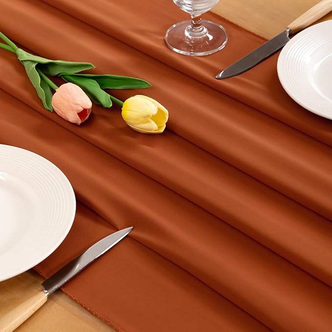 Terracotta Chiffon Table Runner Summer Boho Wedding Birthday Party Decor | 14ft - Image 2