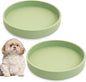 Silicone Dog Bowl Shallow Cat Food Bowls 7in Flat Puppy Plates Cute Whisker Fatigue Pet Feeding Dishes Set of 2 for Dry and Wet Food Indoor (Round Bean Green)