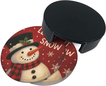 Red Christmas Snowman Let It Snow Coasters - Image 7