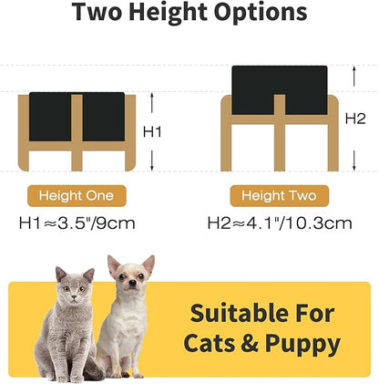 Elevated Ceramic Dog Bowls 2 Pack, 5.1" Individual Dog Bowl with 2 Fixed Height Stand, 1.6 Cup Food and Water Bowls for Toy Breed, Small-Breed Puppy (Double Bowls + Double Stands - Black, 5.1 inch)
