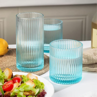 Ribbed Drinking Glasses 8pcs, 12oz and 10oz Glassware, Tumbler Glasses Cup Set - Image 3