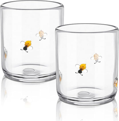 SiliFine 2 Pcs Bee Icon Juice Glasses - 14oz Yellow Bee Stemless Wine Drinking by SiliFine