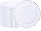 100Pcs White Plastic Dinner Plates Beaded Silver Plastic Plate Set | Heavy Duty by supernal