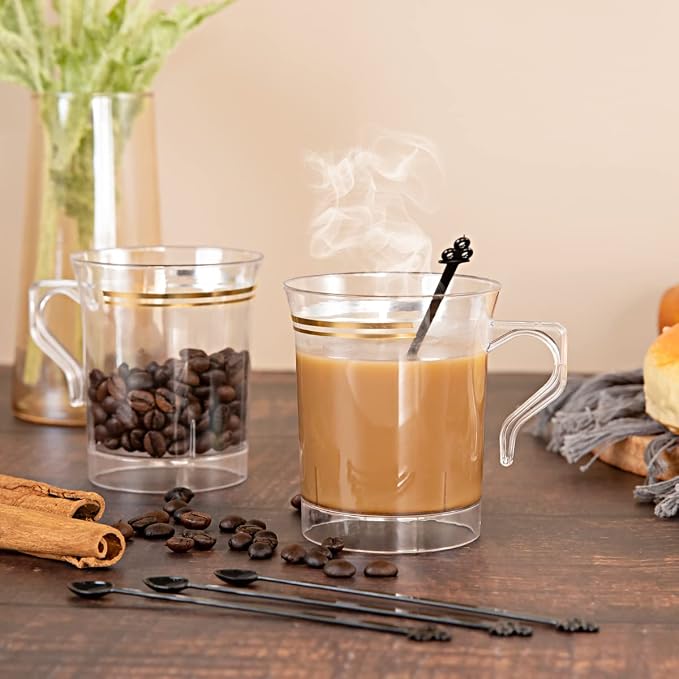 Nervure 60 Pack Clear Gold Plastic Coffee Mugs - Image 5