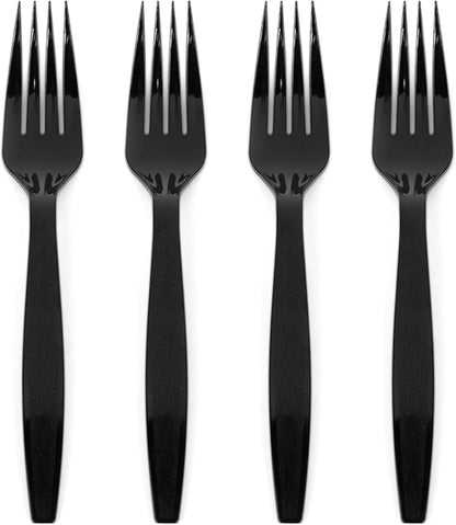 Prestee 100 Pack Black Plastic Silverware Forks - Heavy Duty Forks Disposable for Parties, Weddings, and Holidays - Elegant Heavyweight Cutlery and Flatware Set for Events and Celebrations