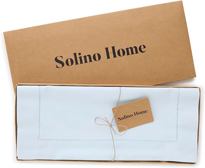 Solino Home Cotton Linen Table Runner Blue, Hemstitch Collection 14 x 90 in | - Image 4