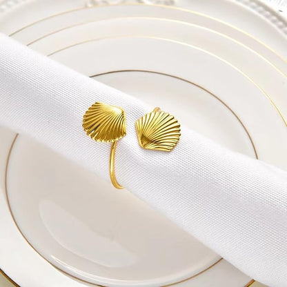 Decorative Napkin Rings Set of 6,Holders Decor Dinner Party,Wedding,Anniversary,Birthday,Table Decor Gift (Golden Shell)