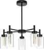 VINLUZ 5 Light LED Modern Pendant Lights, Classic Black Chandelier with Crystal Bubble Clear Glass Shade Indoor Kitchen Island Lights Fixtures for Dining Room Cafe Bar