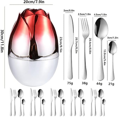 24pcs Stainless Steel Flatware Set, Rose Shape Cutlery Set, Mirror Polished - Image 8