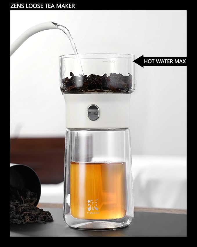 ZENS Modern Glass Infuser Pot, One Touch Tea Maker - Image 2