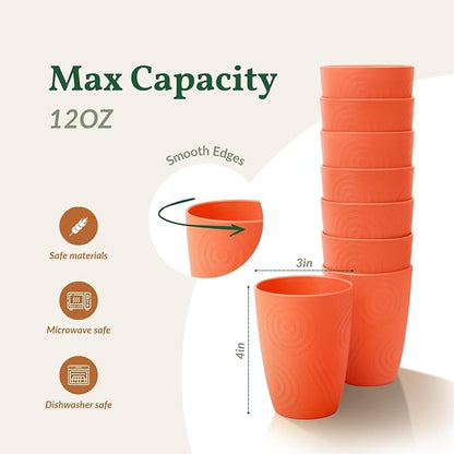 Homienly 8-Pack Plastic Cups Alternative, Reusable Drinking Cup Set 12 OZ - Image 3