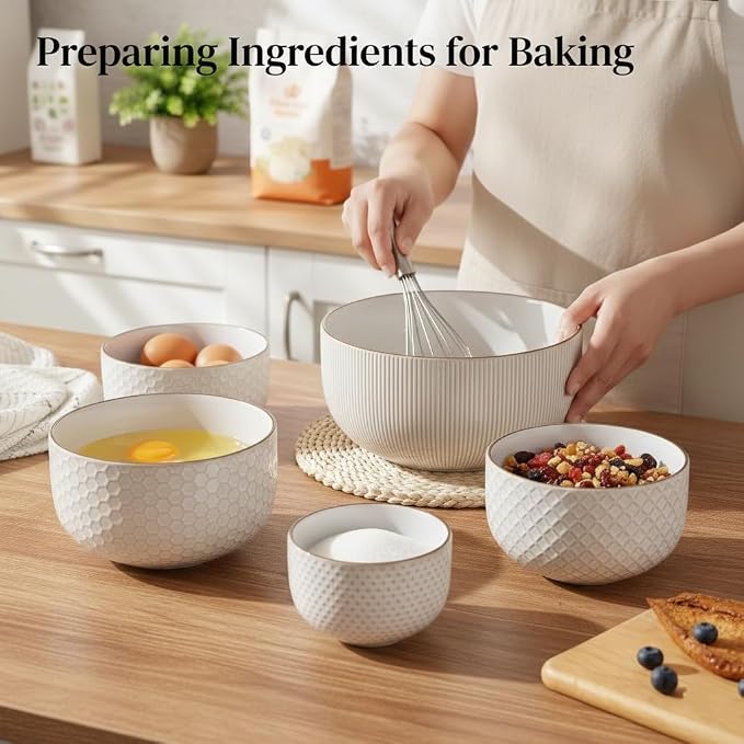 GBhome Ceramic Mixing Bowls Set of 4, Stoneware Nesting Serving Bowls | - Image 6