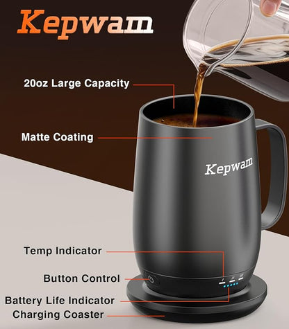 Kepwam Heated Coffee Mug T2-Plus, 20oz Large Capacity Longer Battery Life | - Image 3