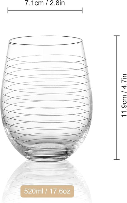 Joeyan Hand Blown Etched Stemless Wine Glasses - Image 7