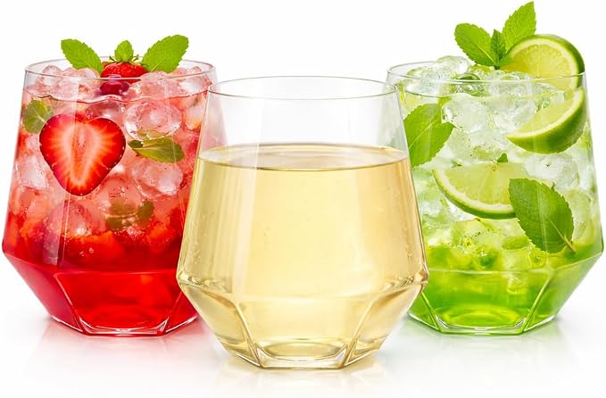 Oojami 40 Pack Diamond Disposable Wine Glasses 12 oz Plastic Clear | by Oojami