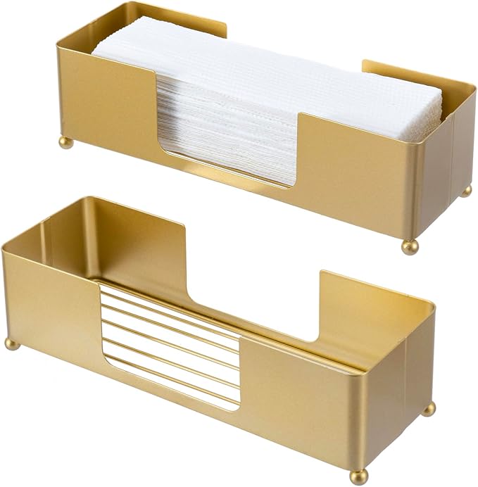MyGift Brass Tone Metal Hand Towel Holder Countertop Dispenser Set of 2 | Fits by MyGiftHome
