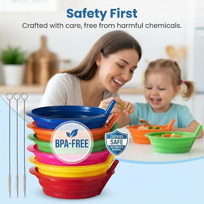 20 Oz Cereal Bowls with Built-In Straws BPA-Free Kids Bowls | Reusable Plastic - Image 9