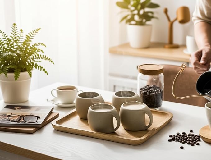 Ceramic Cappuccino Cups with Handle, Natural Beige, 6 oz, Clay Espresso Cups - Image 9