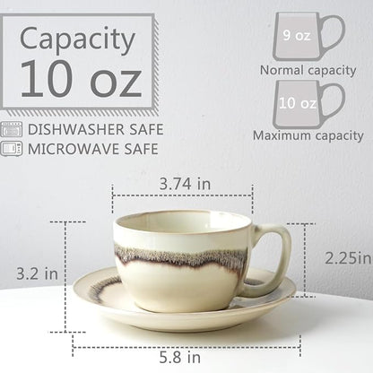 Bosmarlin Ceramic Cappuccino Cup and Saucer Set of 2, 10 Oz, Dishwasher and - Image 2
