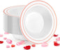 BESTSTAR 50 Pack Disposable Soup Bowls with Rose Gold Rim, 12oz Premium Heavy Duty Plastic Dinner Bowls for Party, Valentine's Day, Wedding and Holiday