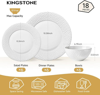 18Pcs Hammered Rim White Bone China Set, Service - Image 2