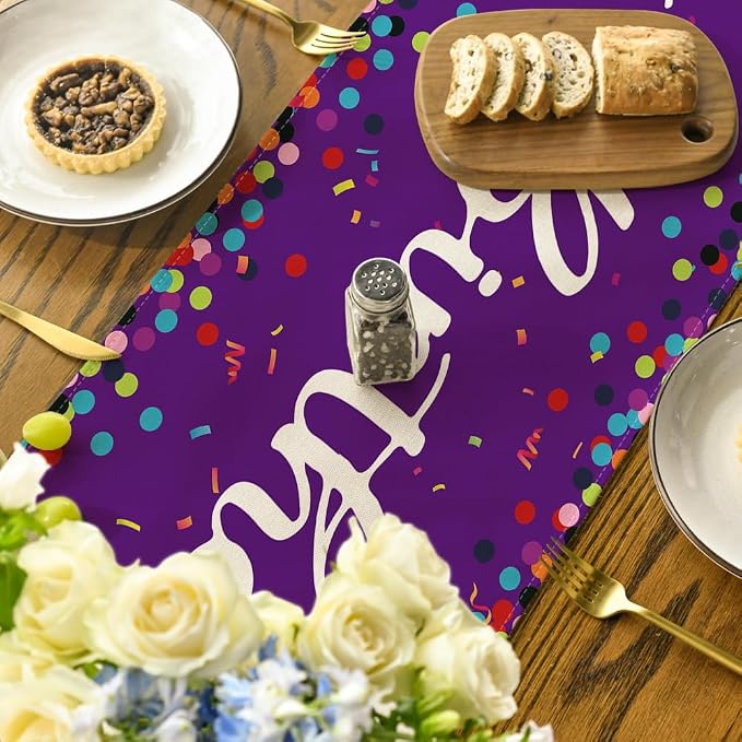 Artoid Mode Polka Dot Purple Happy Birthday Table Runner, Seasonal Kitchen - Image 4