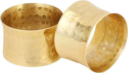 Handmade Round Hammered Golden Napkin Rings Holder for Dinning Table Parties Everyday, Set of 12
