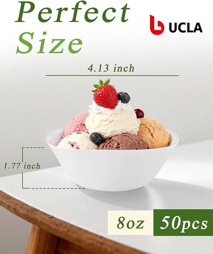 bUCLA 50Pack White Plastic Small Bowls - 8oz Disposable Ice - Image 2