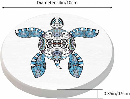 Cartoon Turtle Coasters Set for Wood Table Floral Geometric Pattern Ocean Animal Tribal Boho Paisley Tabletop Protection Mat for Mugs and Cups 4 Inch for Kitchen Office Home