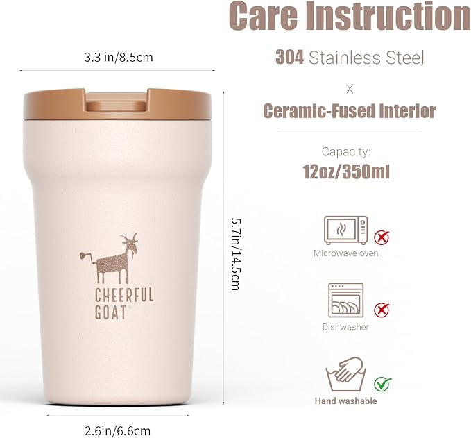 CHEERFUL GOAT Ceramic Lined Coffee Mug – Stainless Steel Travel insulated - Image 2