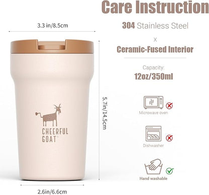 CHEERFUL GOAT Ceramic Lined Coffee Mug – Stainless Steel Travel insulated - Image 2