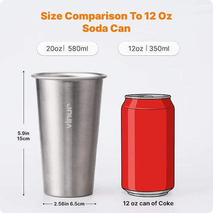 VINUR Stainless Steel Cups-20 oz Stackable Metal Drinking Glasses 8 Pcs | 20 oz - Image 2