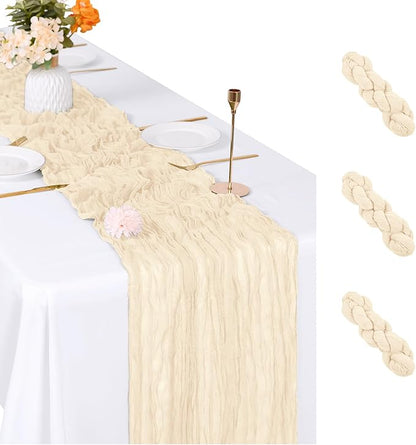 3 Pack Ivory Cheesecloth Table Runner, 17 x 108 inch, Semi Sheer Boho Cheese by ACSUIT