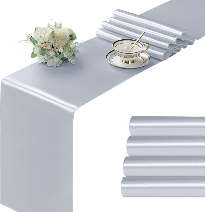 Manyshofu Grey Satin Table Runner 12x72 by Manyshofu