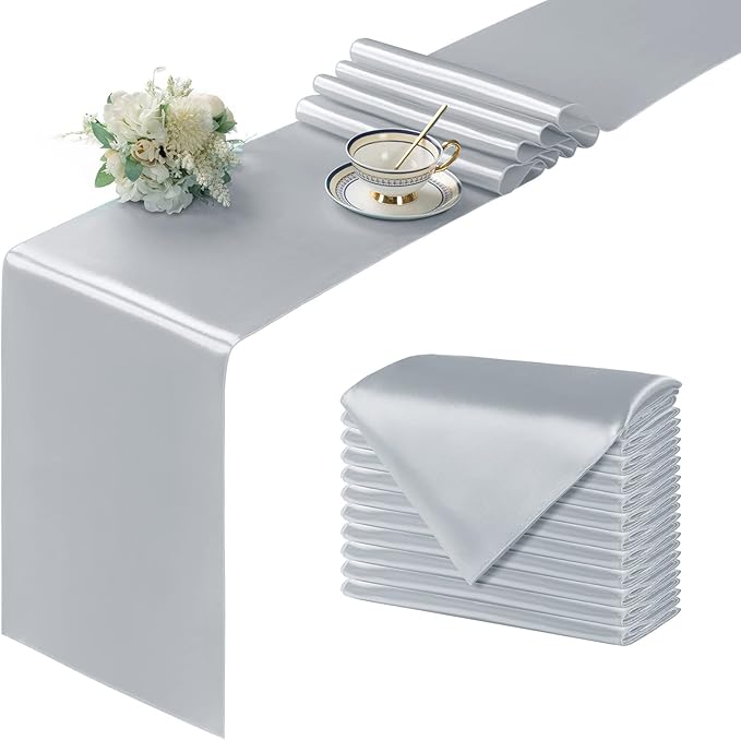 Manyshofu Silver Satin Table Runner 12x108 by Manyshofu