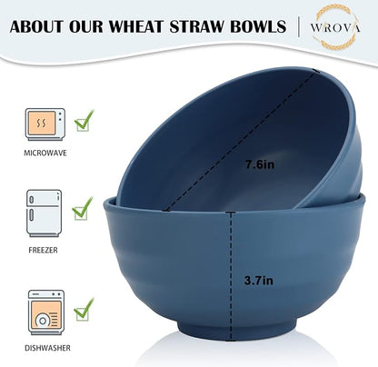 Wheat Straw Bowls Set 60 OZ Unbreakable Large Cereal Bowls Set of 6 Microwave - Image 2