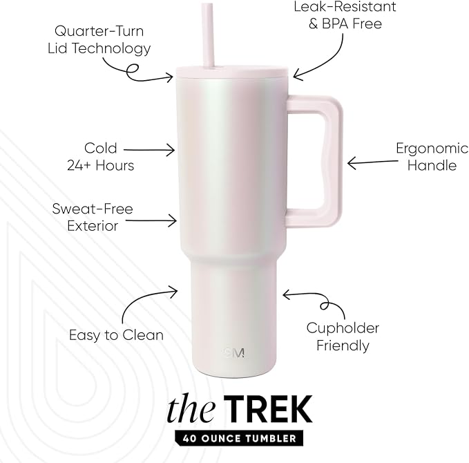 Simple Modern Tumbler with Handle and Straw | 40oz | Pearlescent | Trek Tumbler - Image 2