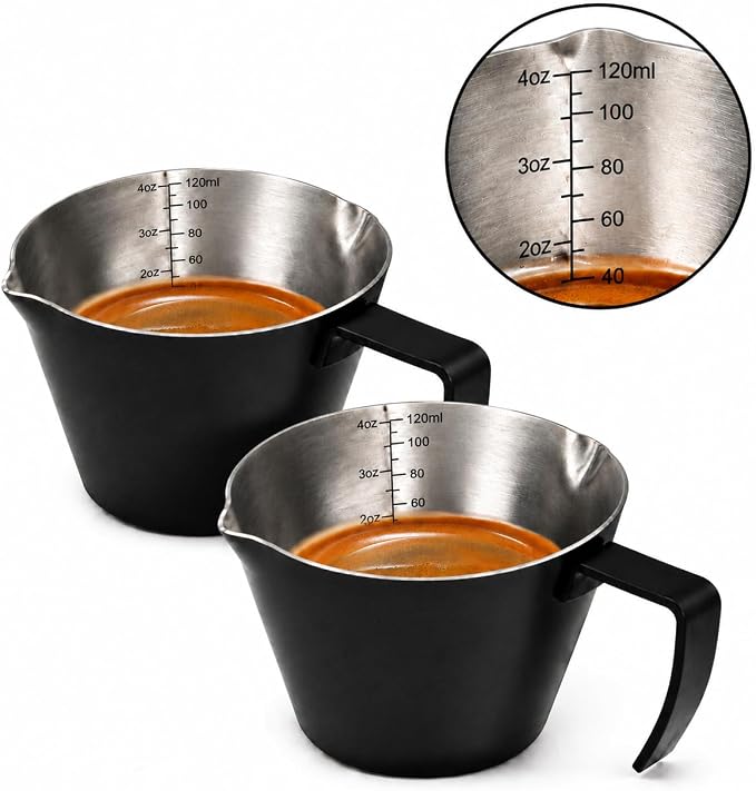 2Pc Espresso Measuring Cups, Double Spouts Stainless Steel by Hofoby
