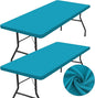 homing 2 Pack Rectangle Table Cloth, Elastic Fitted Fabric Tablecloth Fits for 4 Foot Folding Tables, Washable Table Cover for Picnic, Camping, Indoor & Outdoor (Teal, 24" x 48")