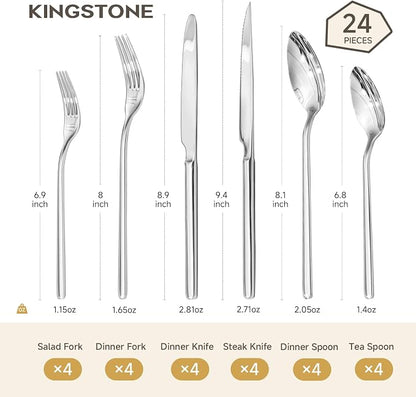 24-Piece Silverware Set with Steak Knives, Flatware Set - Image 2