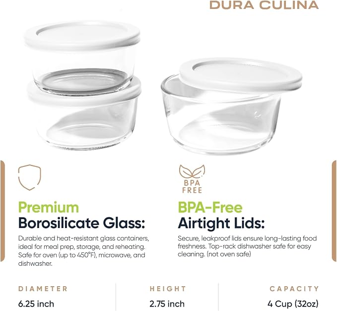6-Piece Glass Food Storage Containers Set | 4-Cup, Leakproof | Microwave - Image 2