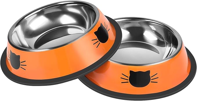 Serentive 2 Pcs Non-Slip Stainless Steel Small Cat Food Bowls by Serentive