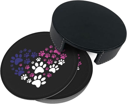 6 Pcs Cat Dog Paw Prints Heart Leather Coasters - Image 4