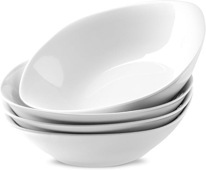 fMBB 4pcs Large Pasta Bowls, 35 OZ Porcelain Deep Dinner Plates, Big Salad by fMBB