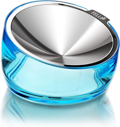 Felli Pet Oblik Whisker Fatigue Cat Food Bowl Raised Stainless Steel Shallow Dish, Pet Design Anti Vomit Tilted Metal Plate Feeder Elevated Acrylic Base(Sapphire, 0.5 Cups Shallow Dish)