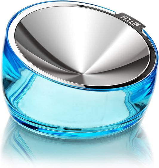 Felli Pet Oblik Whisker Fatigue Cat Food Bowl Raised Stainless Steel Shallow Dish, Pet Design Anti Vomit Tilted Metal Plate Feeder Elevated Acrylic Base(Sapphire, 0.5 Cups Shallow Dish)