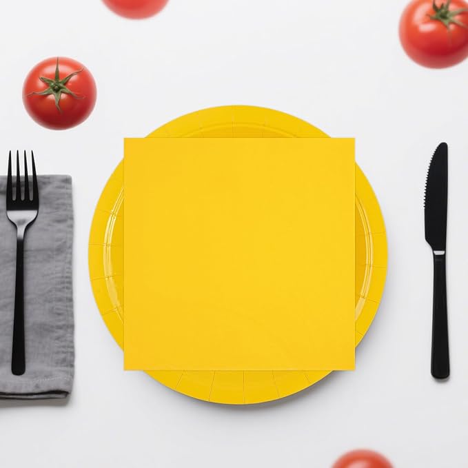 50PCS Yellow Paper Plates and Napkins, 7Inch Solid Yellow Dessert Plates | - Image 5
