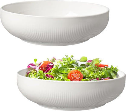 Set of 2 Serving Bowls- 9inch Extra Large Salad Bowls -Porcelain White Serving by ATRDTO