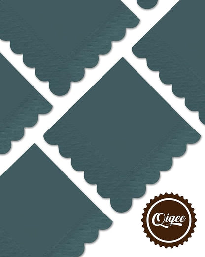 qiqee Dark Grayish Blue Cocktail Dinner Napkins 5x5inch Disposable Beverage,Wedding, Birthday Party Dessert Wave Paper Napkins(120 Count)
